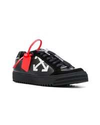 schwarze und weiße bedruckte Leder niedrige Sneakers von Off-White