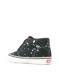 schwarze und weiße bedruckte Leder niedrige Sneakers von Vans