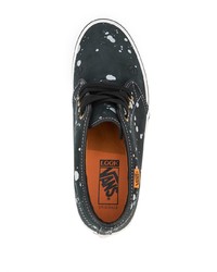 schwarze und weiße bedruckte Leder niedrige Sneakers von Vans