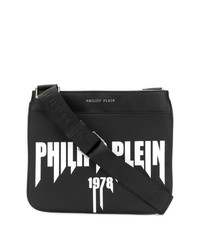 schwarze und weiße bedruckte Leder Umhängetasche von Philipp Plein