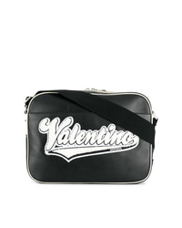 schwarze und weiße bedruckte Leder Umhängetasche von Valentino