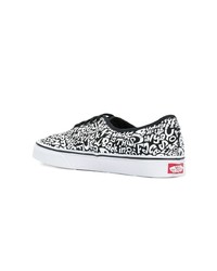 schwarze und weiße bedruckte Segeltuch niedrige Sneakers von Vans