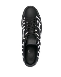 schwarze und weiße bedruckte Segeltuch niedrige Sneakers von Balmain