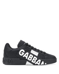 schwarze und weiße bedruckte Segeltuch niedrige Sneakers von Dolce & Gabbana