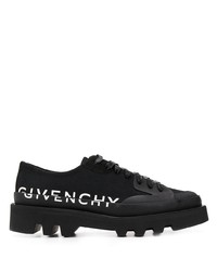 schwarze und weiße bedruckte Segeltuch niedrige Sneakers von Givenchy