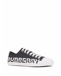 schwarze und weiße bedruckte Segeltuch niedrige Sneakers von Burberry