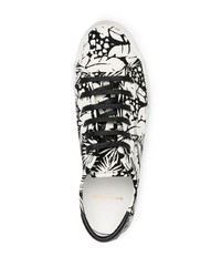 schwarze und weiße bedruckte Segeltuch niedrige Sneakers von Saint Laurent