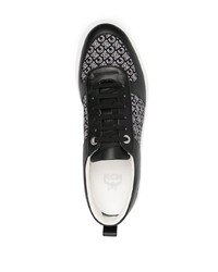 schwarze und weiße bedruckte Segeltuch niedrige Sneakers von MCM