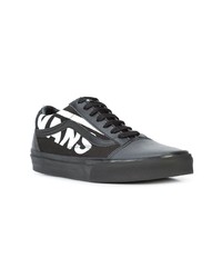 schwarze und weiße bedruckte Segeltuch niedrige Sneakers von Vans