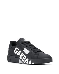 schwarze und weiße bedruckte Segeltuch niedrige Sneakers von Dolce & Gabbana