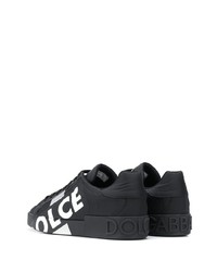 schwarze und weiße bedruckte Segeltuch niedrige Sneakers von Dolce & Gabbana