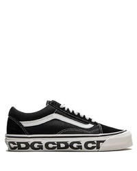 schwarze und weiße bedruckte Segeltuch niedrige Sneakers von Vans