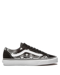 schwarze und weiße bedruckte Segeltuch niedrige Sneakers von Vans