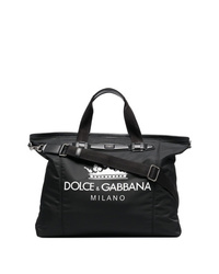 schwarze und weiße bedruckte Segeltuch Sporttasche von Dolce & Gabbana