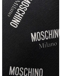 schwarze und weiße bedruckte Seidekrawatte von Moschino