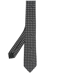 schwarze und weiße bedruckte Seidekrawatte von Moschino