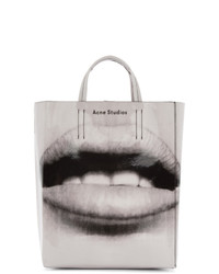 schwarze und weiße bedruckte Shopper Tasche aus Leder von Acne Studios