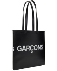 schwarze und weiße bedruckte Shopper Tasche aus Leder von Comme des Garcons Wallets
