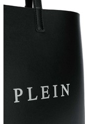 schwarze und weiße bedruckte Shopper Tasche aus Leder von Philipp Plein