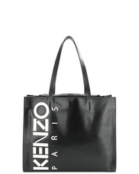 schwarze und weiße bedruckte Shopper Tasche aus Leder von Kenzo