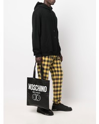 schwarze und weiße bedruckte Shopper Tasche aus Leder von Moschino