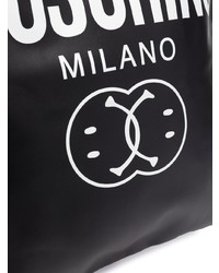 schwarze und weiße bedruckte Shopper Tasche aus Leder von Moschino