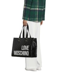 schwarze und weiße bedruckte Shopper Tasche aus Leder von Love Moschino
