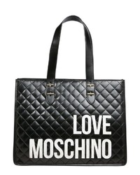 schwarze und weiße bedruckte Shopper Tasche aus Leder von Love Moschino