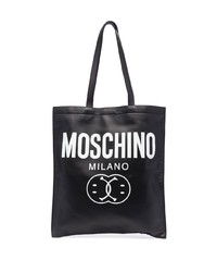 schwarze und weiße bedruckte Shopper Tasche aus Leder von Moschino