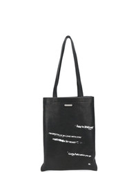 schwarze und weiße bedruckte Shopper Tasche aus Leder von Saint Laurent
