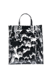 schwarze und weiße bedruckte Shopper Tasche aus Leder von The Beatles X Comme Des Garçons