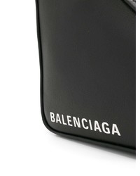 schwarze und weiße bedruckte Shopper Tasche aus Leder von Balenciaga