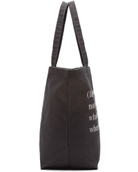schwarze und weiße bedruckte Shopper Tasche aus Segeltuch von Ann Demeulemeester