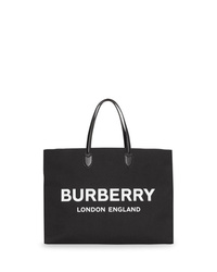 schwarze und weiße bedruckte Shopper Tasche aus Segeltuch von Burberry