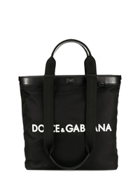 schwarze und weiße bedruckte Shopper Tasche aus Segeltuch von Dolce & Gabbana