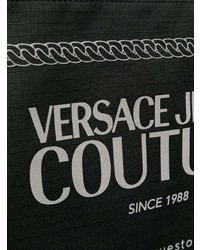 schwarze und weiße bedruckte Shopper Tasche aus Segeltuch von VERSACE JEANS COUTURE