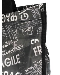 schwarze und weiße bedruckte Shopper Tasche aus Segeltuch von MM6 MAISON MARGIELA