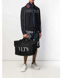 schwarze und weiße bedruckte Shopper Tasche aus Segeltuch von Valentino