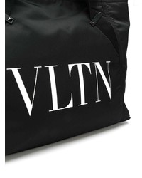 schwarze und weiße bedruckte Shopper Tasche aus Segeltuch von Valentino