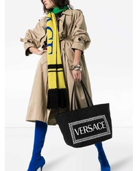 schwarze und weiße bedruckte Shopper Tasche aus Segeltuch von Versace