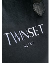 schwarze und weiße bedruckte Shopper Tasche aus Segeltuch von Twin-Set