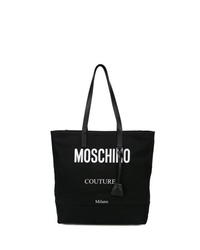 schwarze und weiße bedruckte Shopper Tasche aus Segeltuch von Moschino