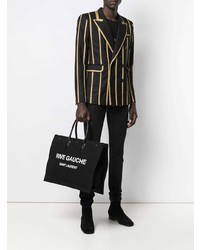 schwarze und weiße bedruckte Shopper Tasche aus Segeltuch von Saint Laurent
