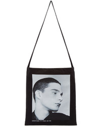 schwarze und weiße bedruckte Shopper Tasche aus Segeltuch von Raf Simons