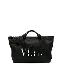 schwarze und weiße bedruckte Shopper Tasche aus Segeltuch von Valentino