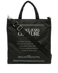 schwarze und weiße bedruckte Shopper Tasche aus Segeltuch von VERSACE JEANS COUTURE