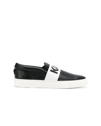 schwarze und weiße bedruckte Slip-On Sneakers aus Leder