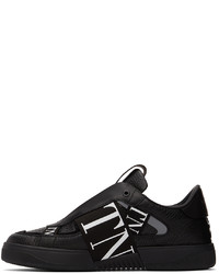 schwarze und weiße bedruckte Slip-On Sneakers aus Leder von Valentino Garavani