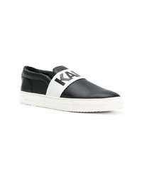 schwarze und weiße bedruckte Slip-On Sneakers aus Leder von Karl Lagerfeld