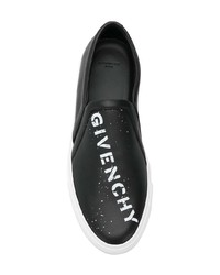 schwarze und weiße bedruckte Slip-On Sneakers aus Leder von Givenchy